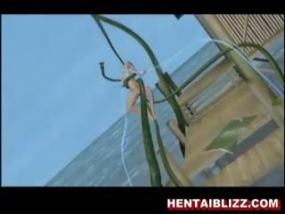 3d animé hentaï escorte obtient baisée par énorme tentac