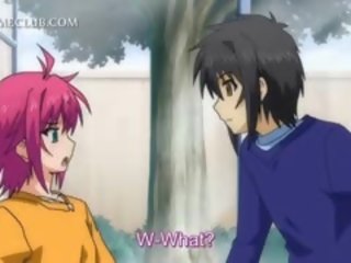 Teenage anime cookie checking her süýji emjekler in the aýna