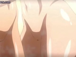 Two busty anime babes licking johnson