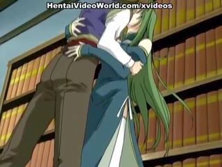 Green-haired hentai femme fatale whanged uz a bibliotēka