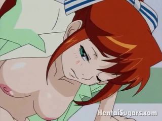 Green eyed roodharige manga brutale meid jumping een dik dong hard