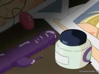Nasty cartoon escort begs to be untied but still gets her wet pussy and tight Anal filled by a toy