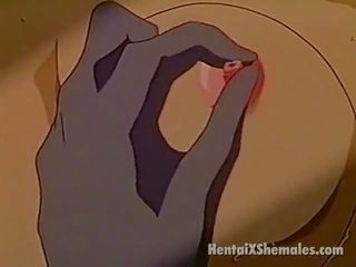 Insaziabile manga trans engulfing un massiccio pene con lussuria e ottenere facialized