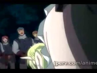 Bunch of libidinous guards pound terrific anime blondinka outdoors in gang bang