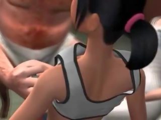 Keras naik animasi menarik berambut cokelat pemberian mengisap penis di seks dengan banyak pria