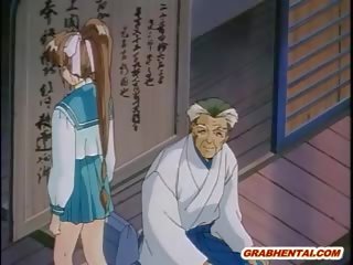 Japonesa hentai jovem mulher apanhada e difícil cutucou por velho perverter gu