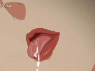 Innocent anime teenager fucks big prick between süýji emjekler and künti lips